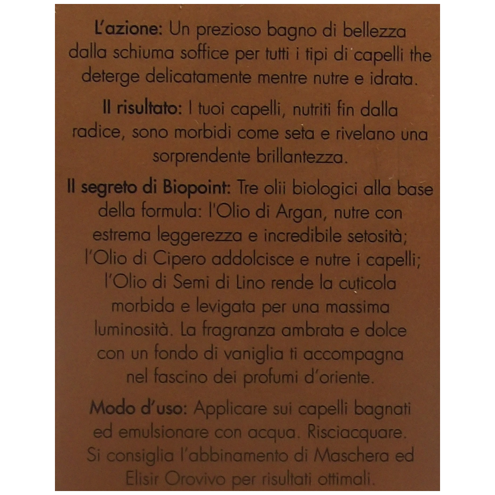 Biopoint Orovivo - Shampoo Setificante, Detergente Delicato, Azione Idratante e Nutriente, Dona Capelli Morbidi, Setosi e Brillanti, 200 ml