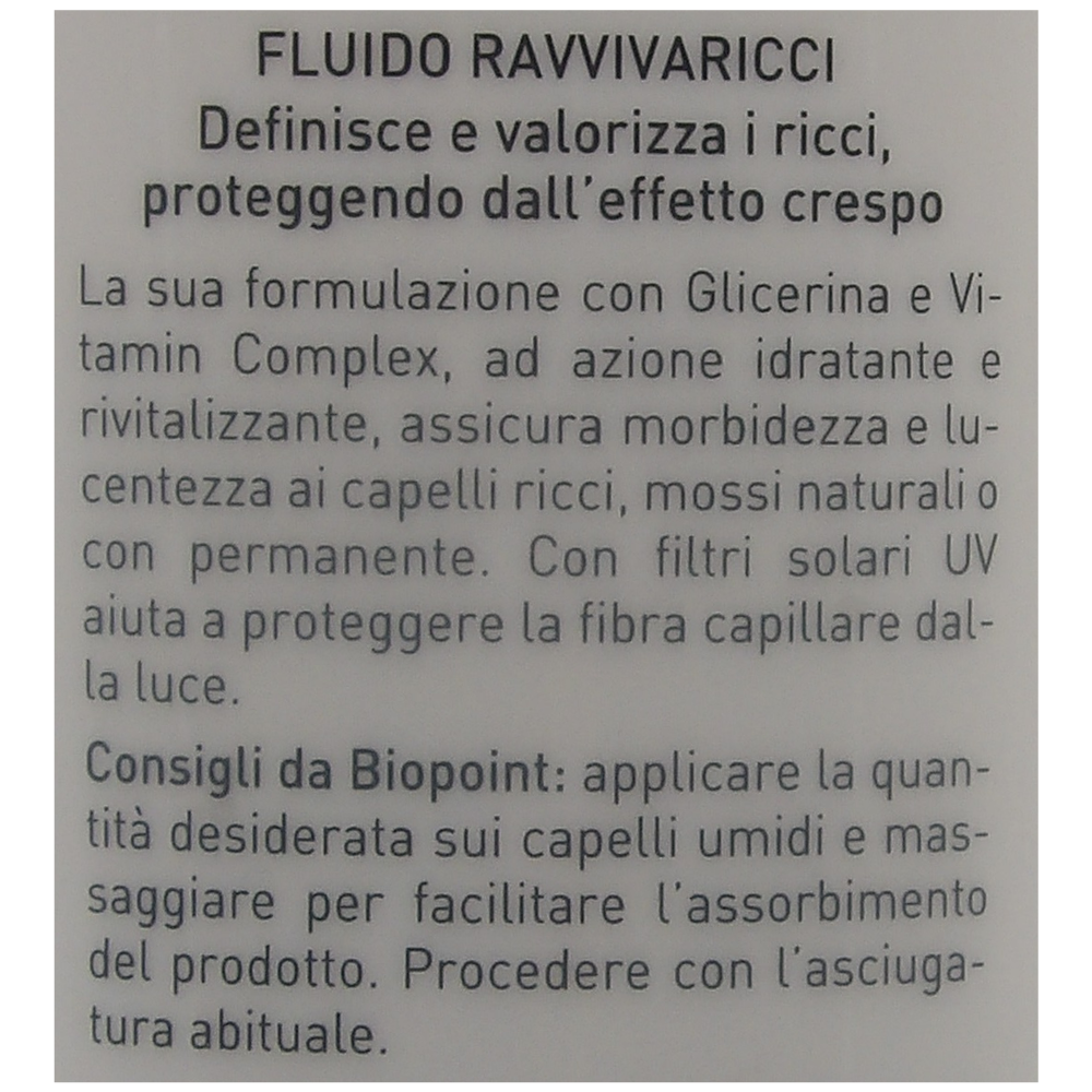 Biopoint Styling - Fluido Ravvivaricci, Definisce e Valorizza i Capelli Ricci, Mossi Naturali o con Permanente, Azione Anticrespo, Dona Brillantezza e Morbidezza, 200 ml