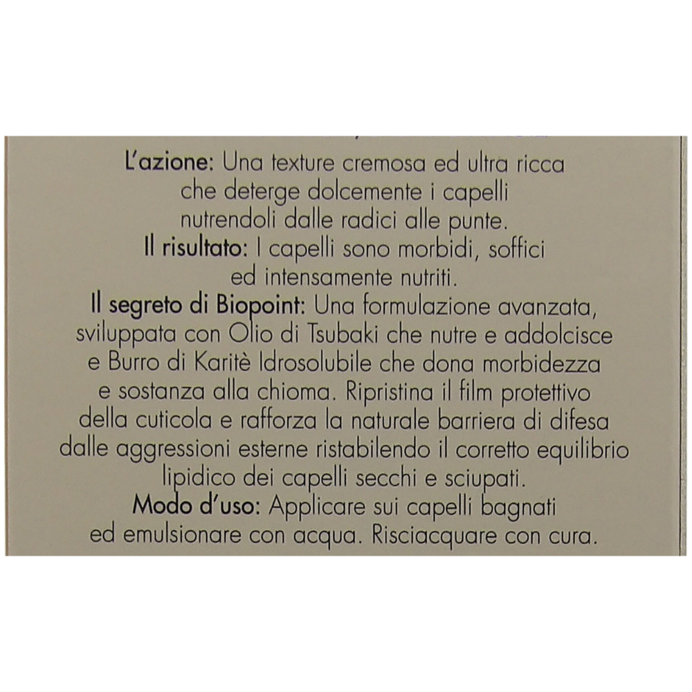 Biopoint Full Nutritive - Shampoo Nutrizione Intensa, Azione Idratante e Rinforzante, Deterge Delicatamente e Protegge i Capelli, Dona Morbidezza e Setosità, 200 ml