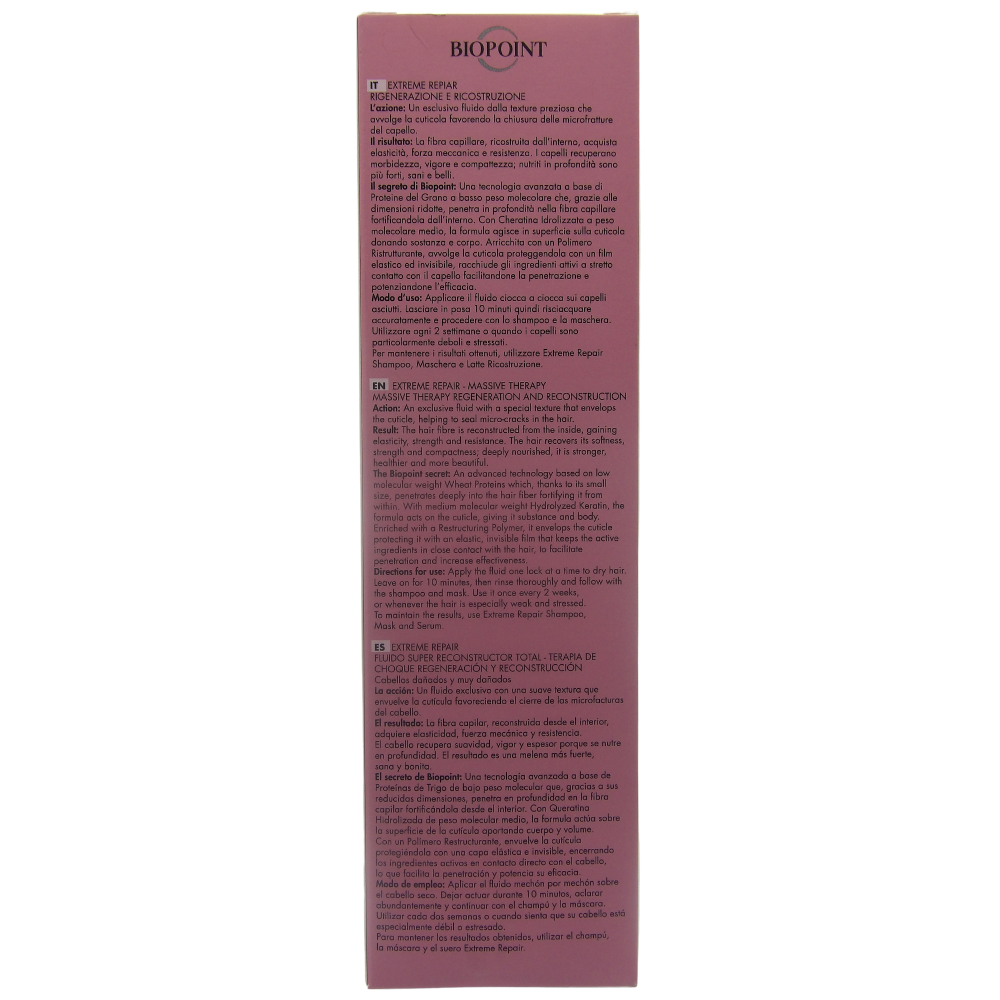 BIOPOINT Fluido Super Ricostruttore EXTREME REPAIR, Per Capelli Danneggiati e Molto Danneggiati 200ml + Spazzola Per Capelli, Con Impugnatura Ergonomica