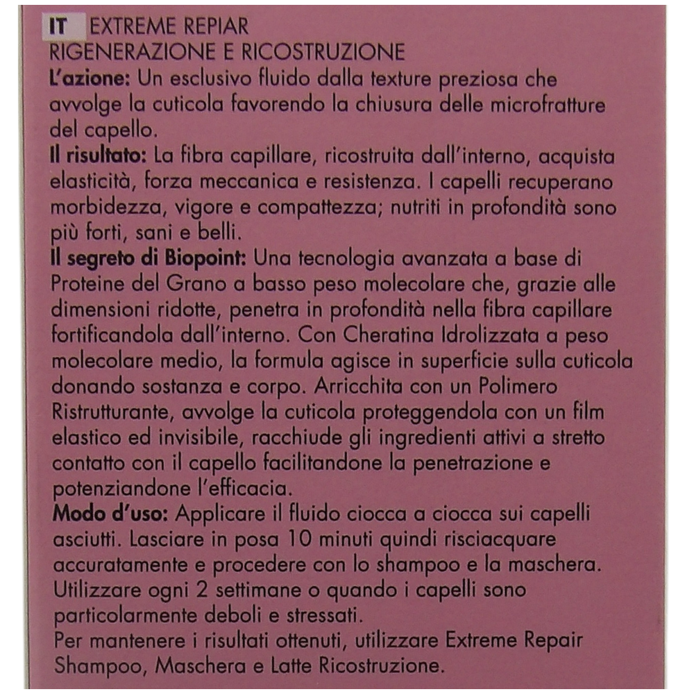 BIOPOINT Fluido Super Ricostruttore EXTREME REPAIR, Per Capelli Danneggiati e Molto Danneggiati 200ml + Spazzola Per Capelli, Con Impugnatura Ergonomica