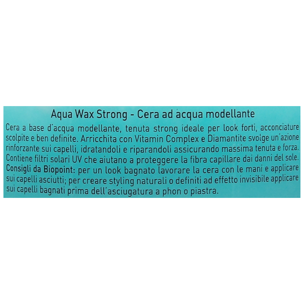 Biopoint Styling - Aqua Wax Strong Edition, Cera Capelli Modellante e Lucidante a Base d’Acqua, Fissaggio Extra Forte, Ideale per Look Bagnati, 100 ml