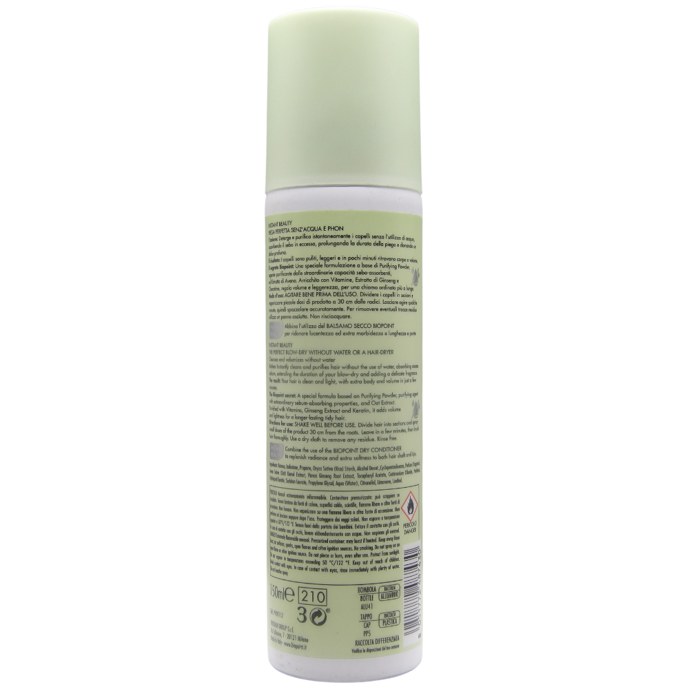 Biopoint Instant Beauty - Shampoo Secco, Deterge e Purifica i Capelli senza Acqua, Assorbe il Sebo in Eccesso, Dona Corpo, Leggerezza e Volume, 150 ml