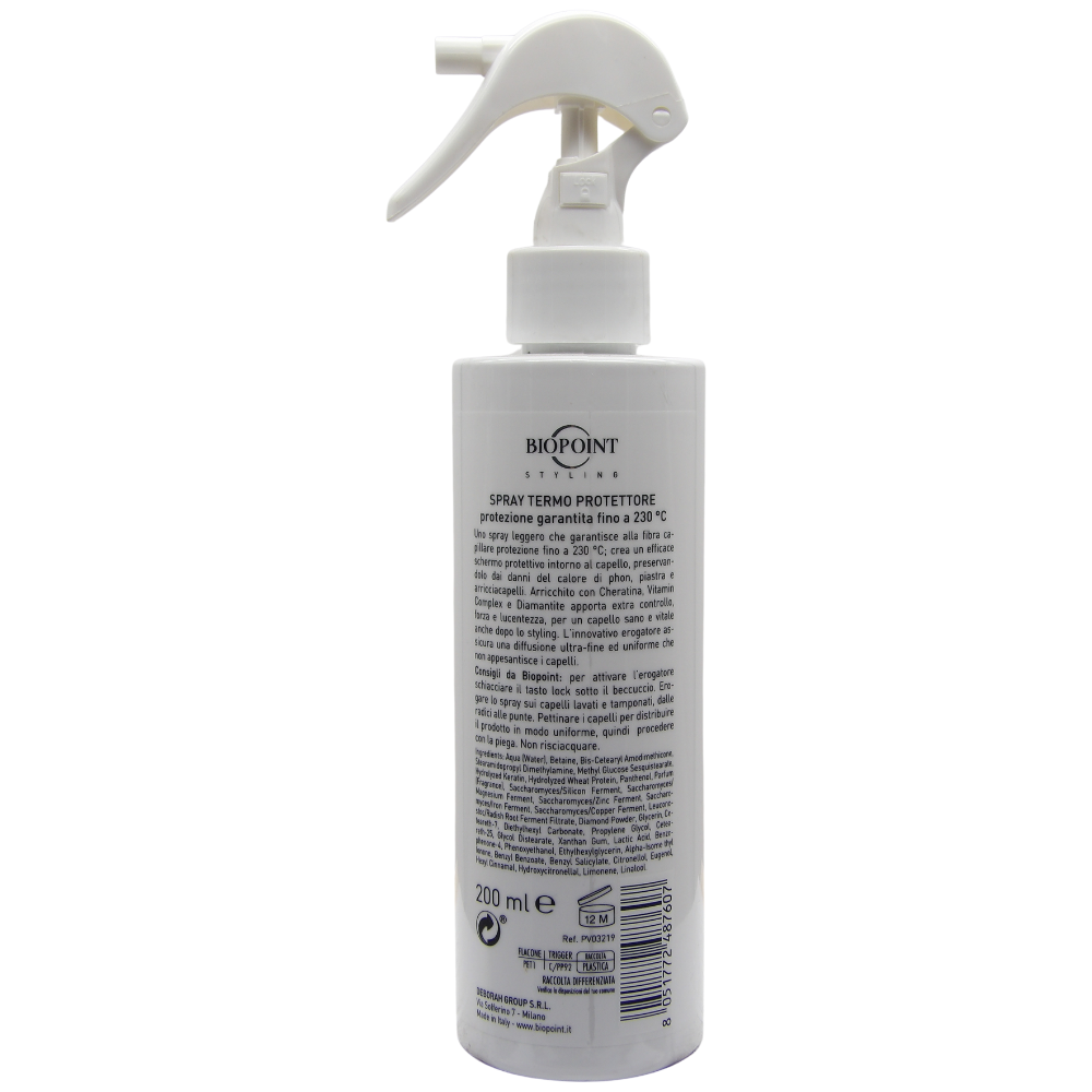 Biopoint Styling - Spray Termoprotettore Capelli, Protezione fino a 230° dal Calore di Phon, Piastra e Arricciacapelli, con Filtri UV, 200 ml