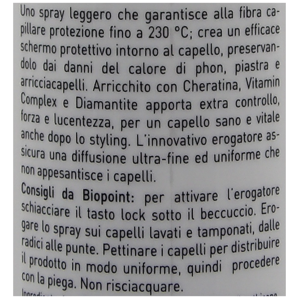 Biopoint Styling - Spray Termoprotettore Capelli, Protezione fino a 230° dal Calore di Phon, Piastra e Arricciacapelli, con Filtri UV, 200 ml