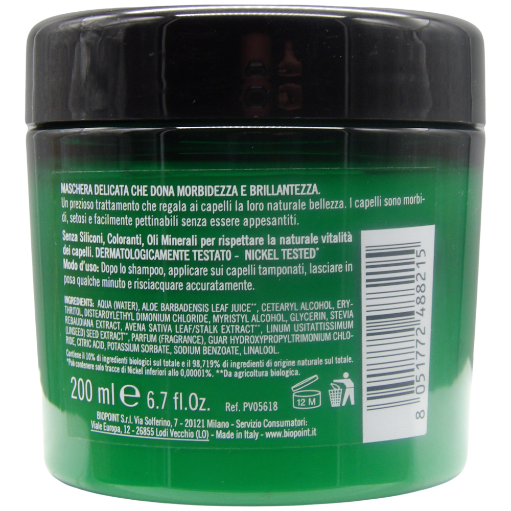 Biopoint Biologico - Maschera Capelli Delicata Bio, Trattamento Nutriente e Idratante con Olii Biologici, Dona Morbidezza e Brillantezza, 200 ml