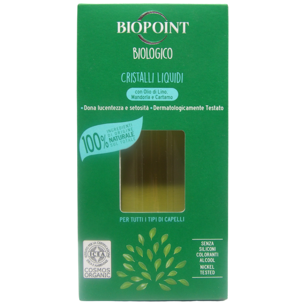 Biopoint Biologico - Cristalli Liquidi Bio per Capelli, con Olii Biologici e Semi di Lino, Azione Idratante e Nutriente, Dona Morbidezza e Brillantezza, 50 ml