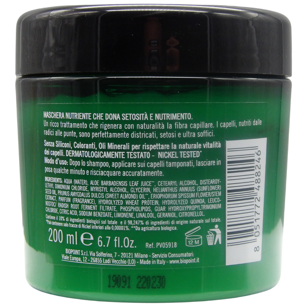 Biopoint Biologico - Maschera Nutriente Bio per Capelli Secchi e Disidratati, Trattamento Ristrutturante e Idratante con Olii Biologici, Dona Morbidezza e Setosità, 200 ml
