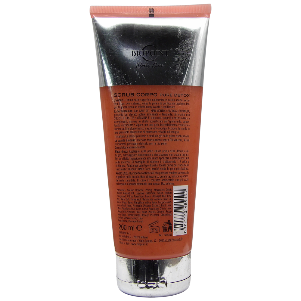 Biopoint - Scrub Corpo Pure Detox, con Sale del Mar Morto e scorza d'Arancia, Esfoliante e Levigante