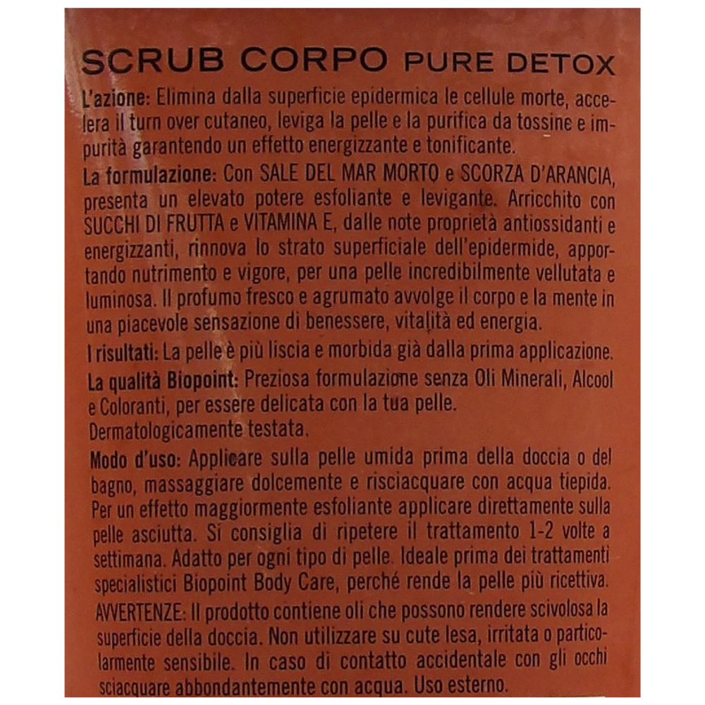 Biopoint - Scrub Corpo Pure Detox, con Sale del Mar Morto e scorza d'Arancia, Esfoliante e Levigante