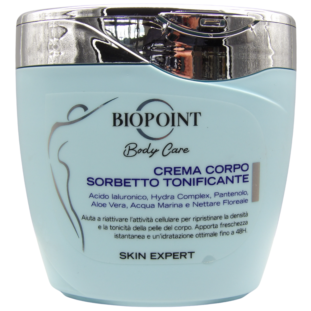 Biopoint - Crema Corpo Sorbetto Tonificante, Azione Idratante e Tonicizzante Fino a 48h, Dona Freschezza e una Pelle Compatta e Vitale, 300 ml