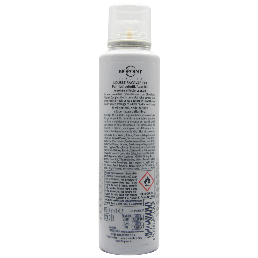 Biopoint Styling - Mousse Ravvivaricci, Definisce i Capelli Ricci, Azione Idratante e Anticrespo, Dona Morbidezza, Elasticità e Volume, 150 ml