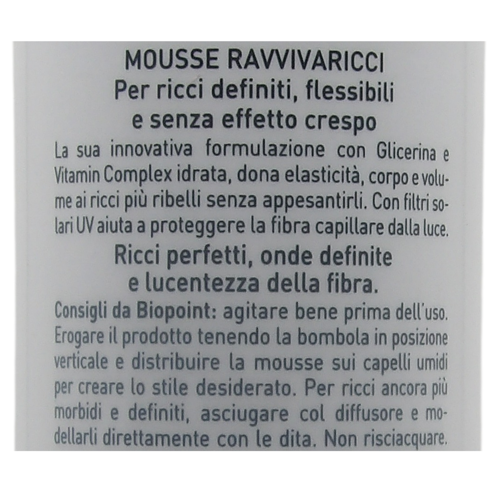 Biopoint Styling - Mousse Ravvivaricci, Definisce i Capelli Ricci, Azione Idratante e Anticrespo, Dona Morbidezza, Elasticità e Volume, 150 ml