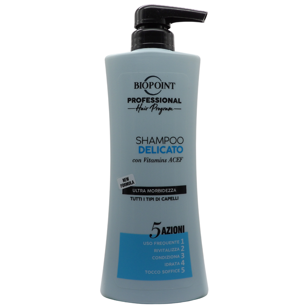 BIOPOINT Shampoo DELICATO Con Vitamins ACEF, Ultra Morbidezza, Per Tutti i Tipi Di Capelli. Dona Nuova Vitalità e Benessere 400ml