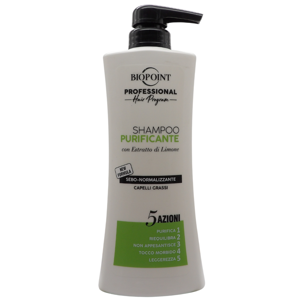 BIOPOINT Shampoo PURIFICANTE Con Estratto Di Limone, Per Capelli Grassi. Sebo-Normalizzante, 5 Azioni 400ml
