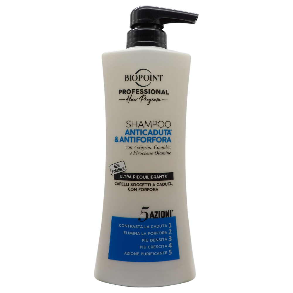 BIOPOINT Shampoo ANTICADUTA & ANTIFORFORA Ultra Riequilibrante, Con Actigrow Complex e Piroctone Olamine. Per Capelli Soggetti a Caduta, Con Forfora 400ml