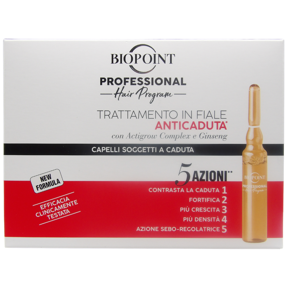 Biopoint Professional Hair Program Trattamento Fiale Anticaduta, Arricchite con Ginseng e un blend di Cellule Staminali Vegetali per capelli soggetti a caduta, 10 Fiale da 7 ml
