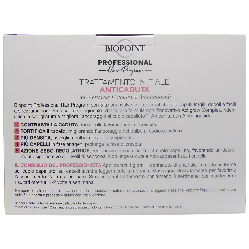 Biopoint Professional Hair Program - Trattamento Fiale Anticaduta Fortificanti, Arricchita con Amminoacidi per capelli fragili, deboli e tendenti a spezzarsi., 10 Fiale da 7ml