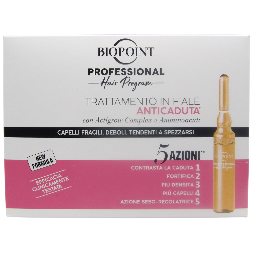 Biopoint Professional Hair Program - Trattamento Fiale Anticaduta Fortificanti, Arricchita con Amminoacidi per capelli fragili, deboli e tendenti a spezzarsi., 10 Fiale da 7ml