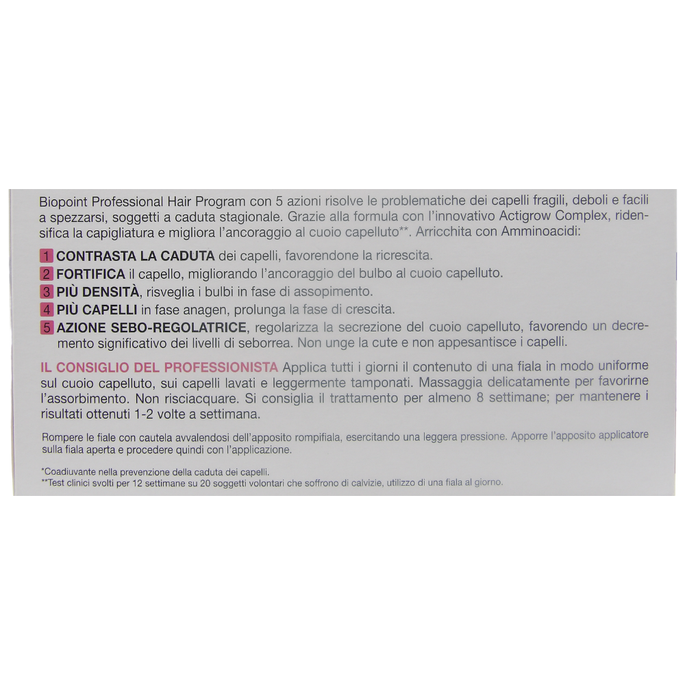 Biopoint Professional Hair Program - Trattamento Fiale Anticaduta Fortificanti, Arricchita con Amminoacidi per capelli fragili, deboli e tendenti a spezzarsi., 10 Fiale da 7ml