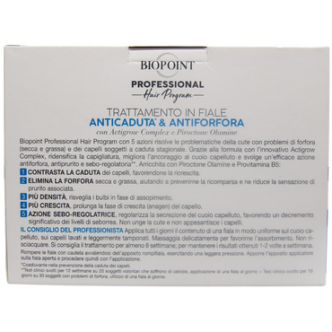 Biopoint Professional Hair Program Trattamento Fiale Anticaduta & Antiforfora, Arricchite con Piroctone Olamine e Provitamina B5 per Cute con Problemi di Forfora, 10 Fiale da 7 ml