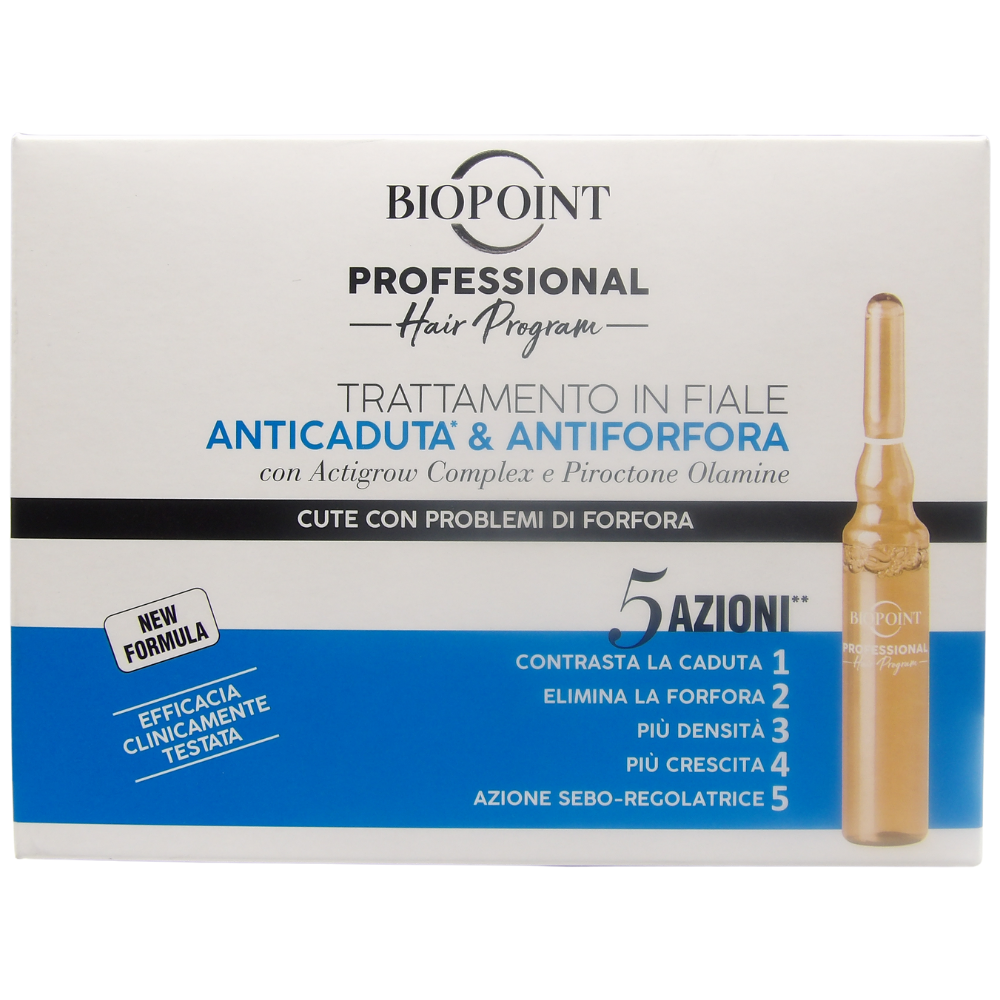 Biopoint Professional Hair Program Trattamento Fiale Anticaduta & Antiforfora, Arricchite con Piroctone Olamine e Provitamina B5 per Cute con Problemi di Forfora, 10 Fiale da 7 ml