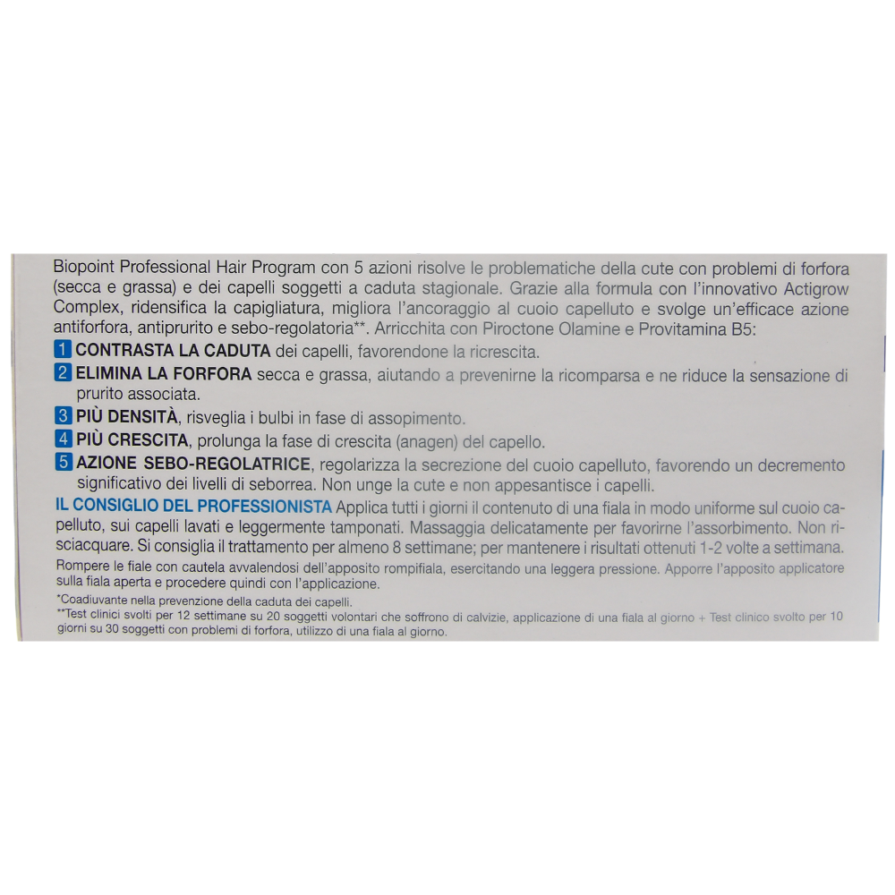 Biopoint Professional Hair Program Trattamento Fiale Anticaduta & Antiforfora, Arricchite con Piroctone Olamine e Provitamina B5 per Cute con Problemi di Forfora, 10 Fiale da 7 ml