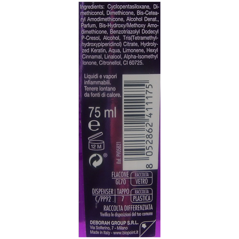Biopoint Professional Hair Program - Cristalli Liquidi Effetto Anticrespo con Tecnologia Pro Keratin, Disciplina e Districa senza Ungere, Olio per Capelli Secchi e Crespi, Senza Risciacquo, 75ml