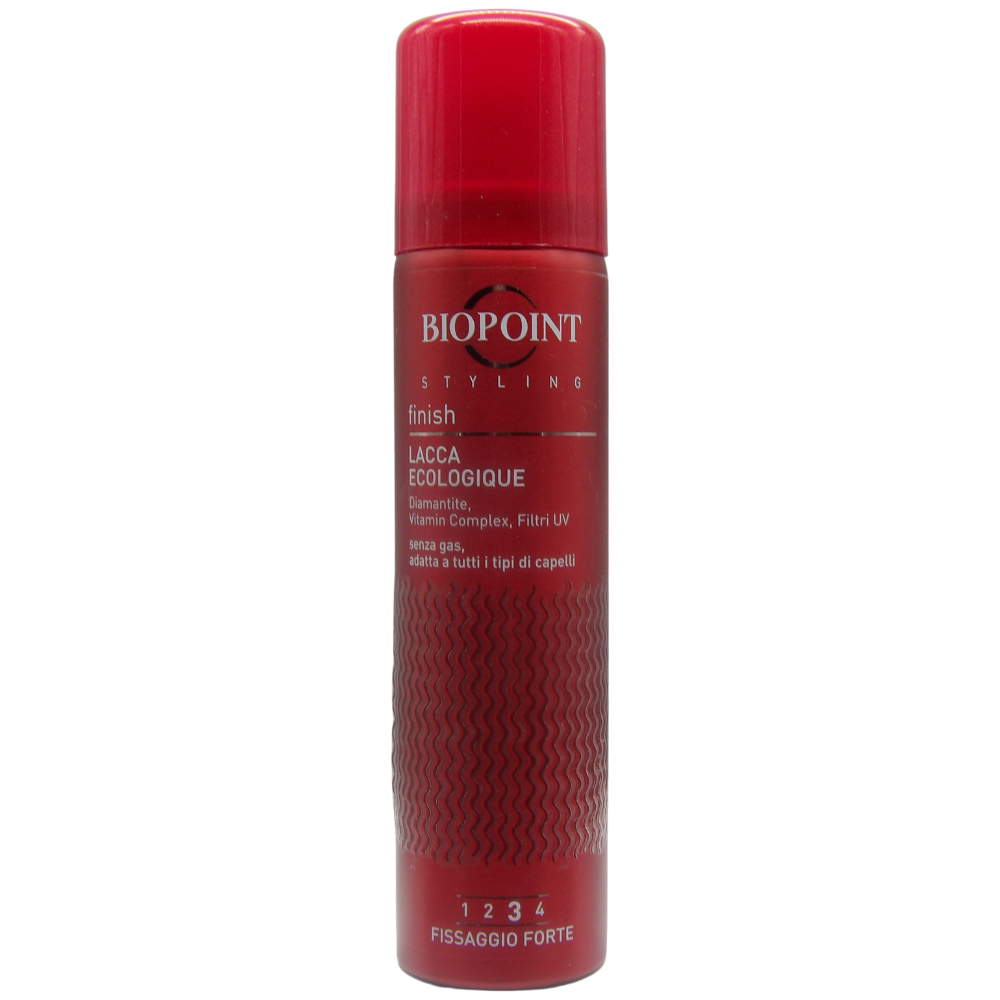 Biopoint Styling Finish - Lacca Ecologique NO GAS Fissaggio Forte 3, con Filtri Solari UV, Formato Viaggio 75ml