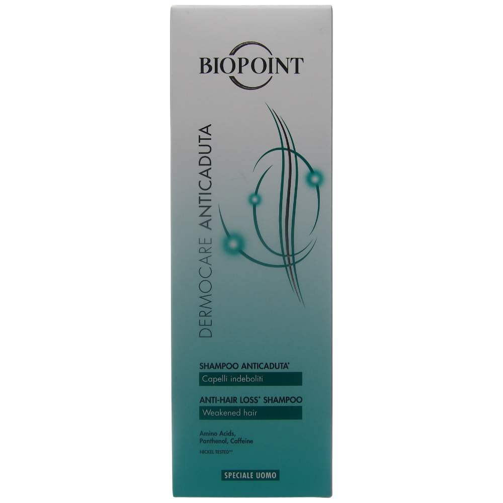 BIOPOINT Shampoo DERMOCARE ANTICADUTA Per Capelli Indeboliti, Speciale Uomo. Deterge La Cute Con Delicatezza, Fortifica, Corporizza e Volumizza i Capelli 200ml