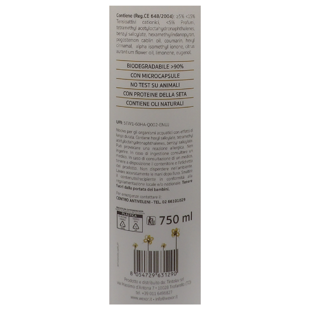 Wexór Elisir Ammorbidente, Con Microcapsule e Proteine Della Seta YLANG YLANG, CASHMERE E LEGNO DI PATCHOULI 750ml