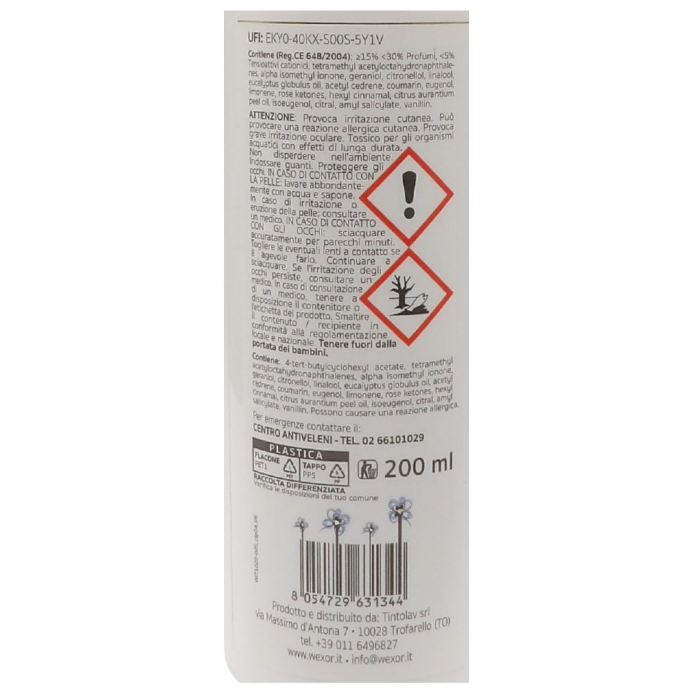 Wexór Elisir Profuma Bucato Con Microcapsule e Proteine Della Seta. Essenza Profumata Per Il Bucato FELCE MARINA E FIORI BLU 200ml