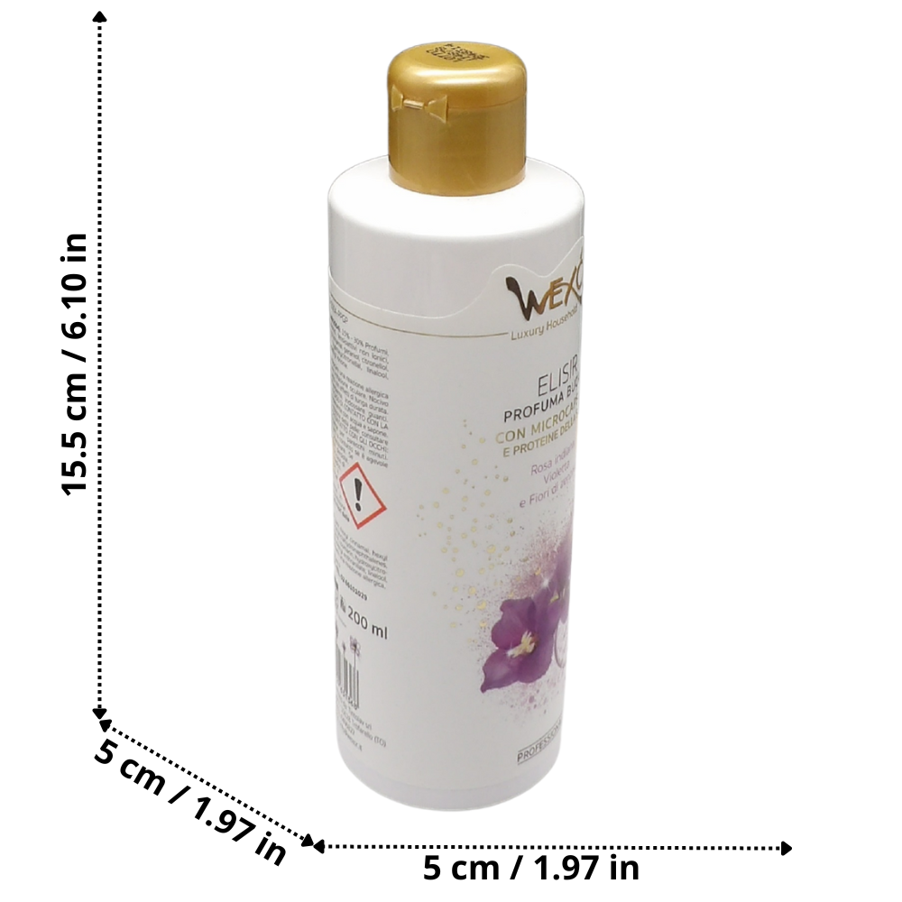 Wexór Elisir Profuma Bucato Con Microcapsule e Proteine Della Seta. Essenza Profumata Per Il Bucato ROSA INDIANA, VIOLETTA E FIORI DI ZENZERO 200ml