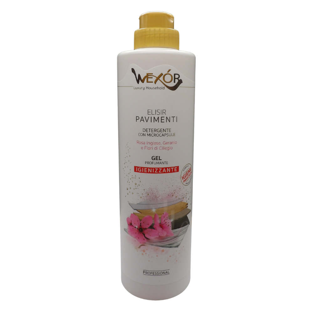 Wexór ELISIR PAVIMENTI Armonia Rosa, Detergente In Gel Igienizzante Con Microcapsule, Profumo ROSA INGLESE, GERANIO e FIORI DI CILIEGIO 750ml