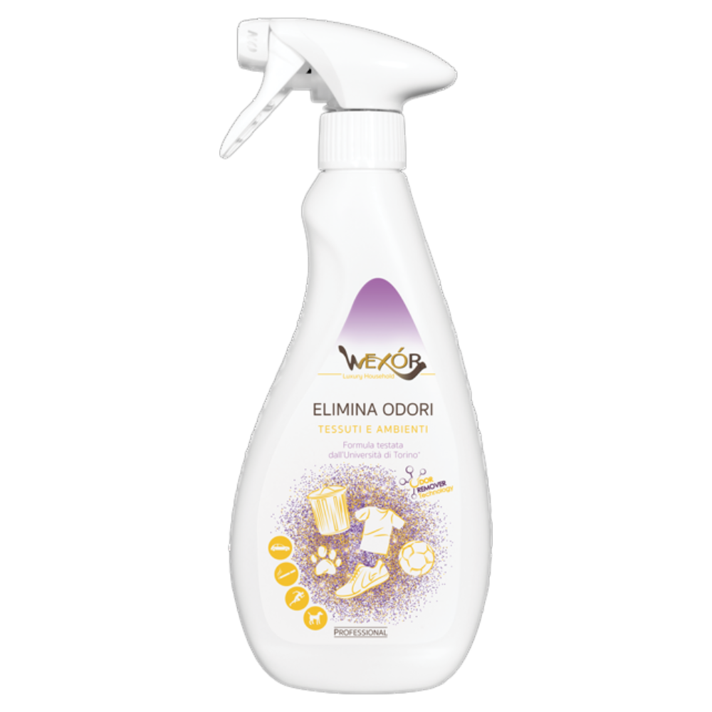 Wexór Spray ELIMINA ODORI Per Tessuti e Ambienti. Arricchito Con L’Innovativa Tecnologia ODOR REMOVER, Rilasciando Una Fresca Ed Emozionante Profumazione Di Pulito 500ml