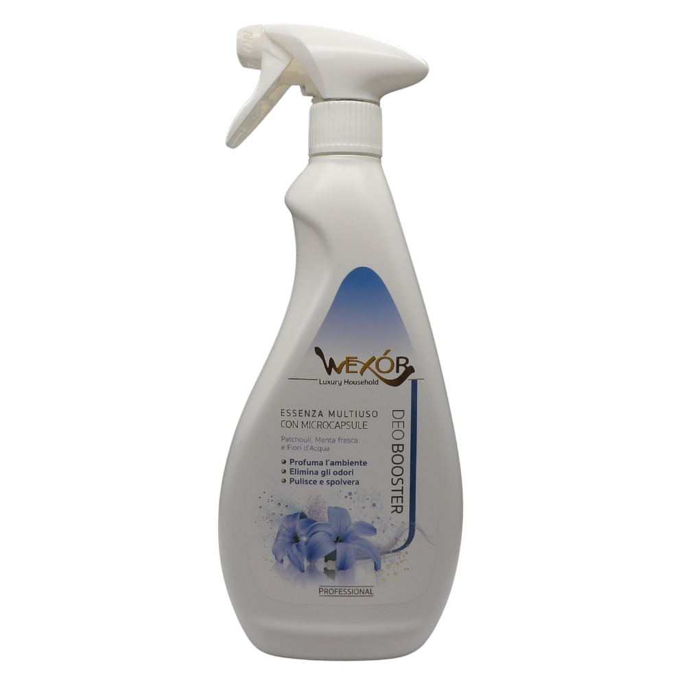 Wexór DEOBOOSTER Armonia Blu, Essenza Multiuso Spray con Microcapsule Lunghissima Durata. Profumo Di PATCHOULI, MENTA FRESCA e FIORI D'ACQUA 750ml