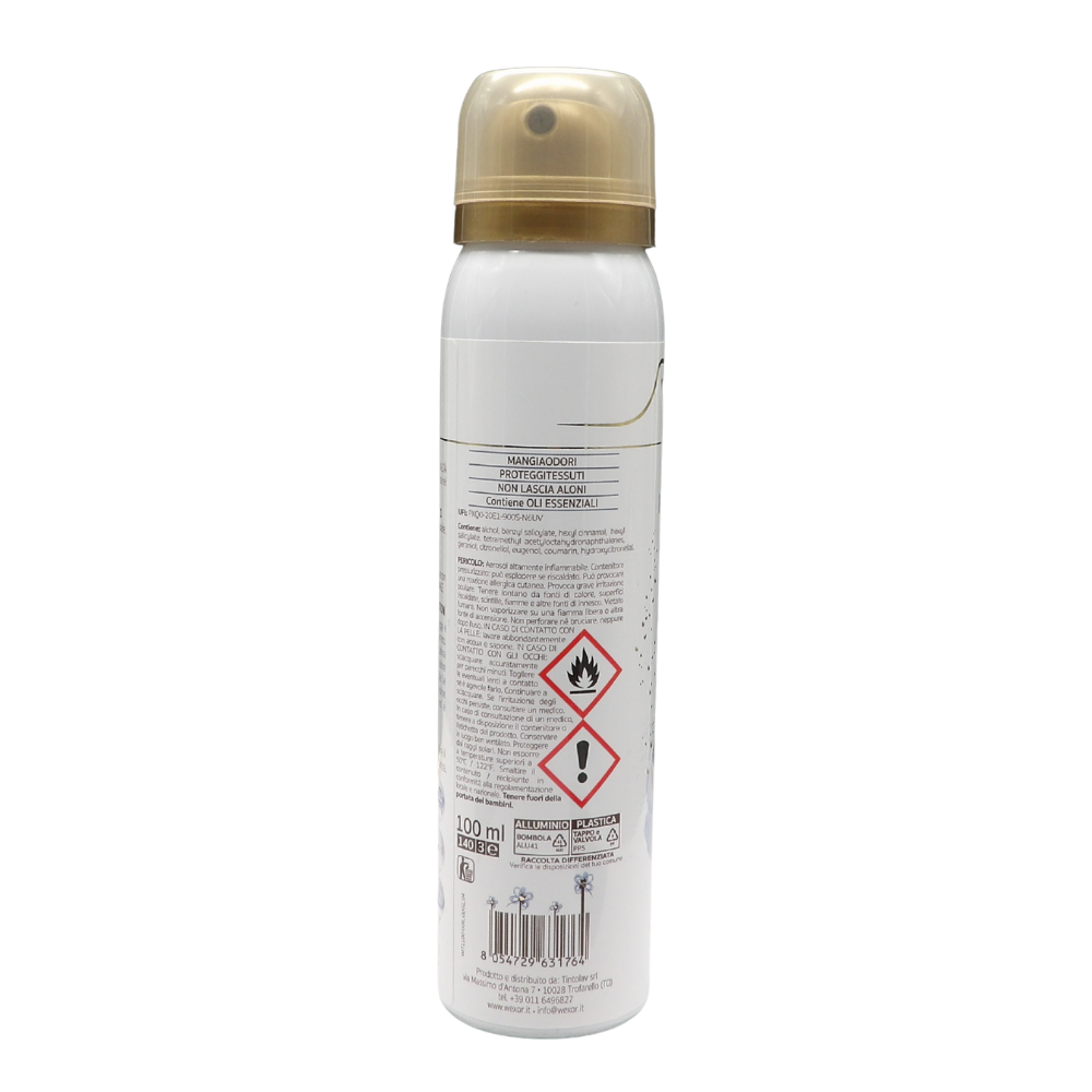 Wexór Deo Spray Formato Travel ELISIR TESSUTI Profuma e Protegge. NARCISO BLU e FIORI DI NINFEA, Fragranza Raffinata, Intensa e Preziosa 100ml