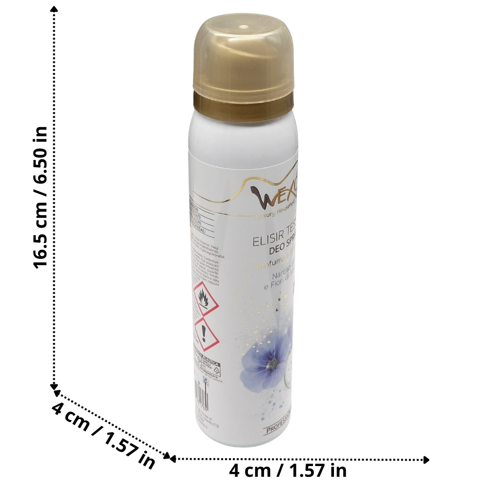 Wexór Deo Spray Formato Travel ELISIR TESSUTI Profuma e Protegge. NARCISO BLU e FIORI DI NINFEA, Fragranza Raffinata, Intensa e Preziosa 100ml
