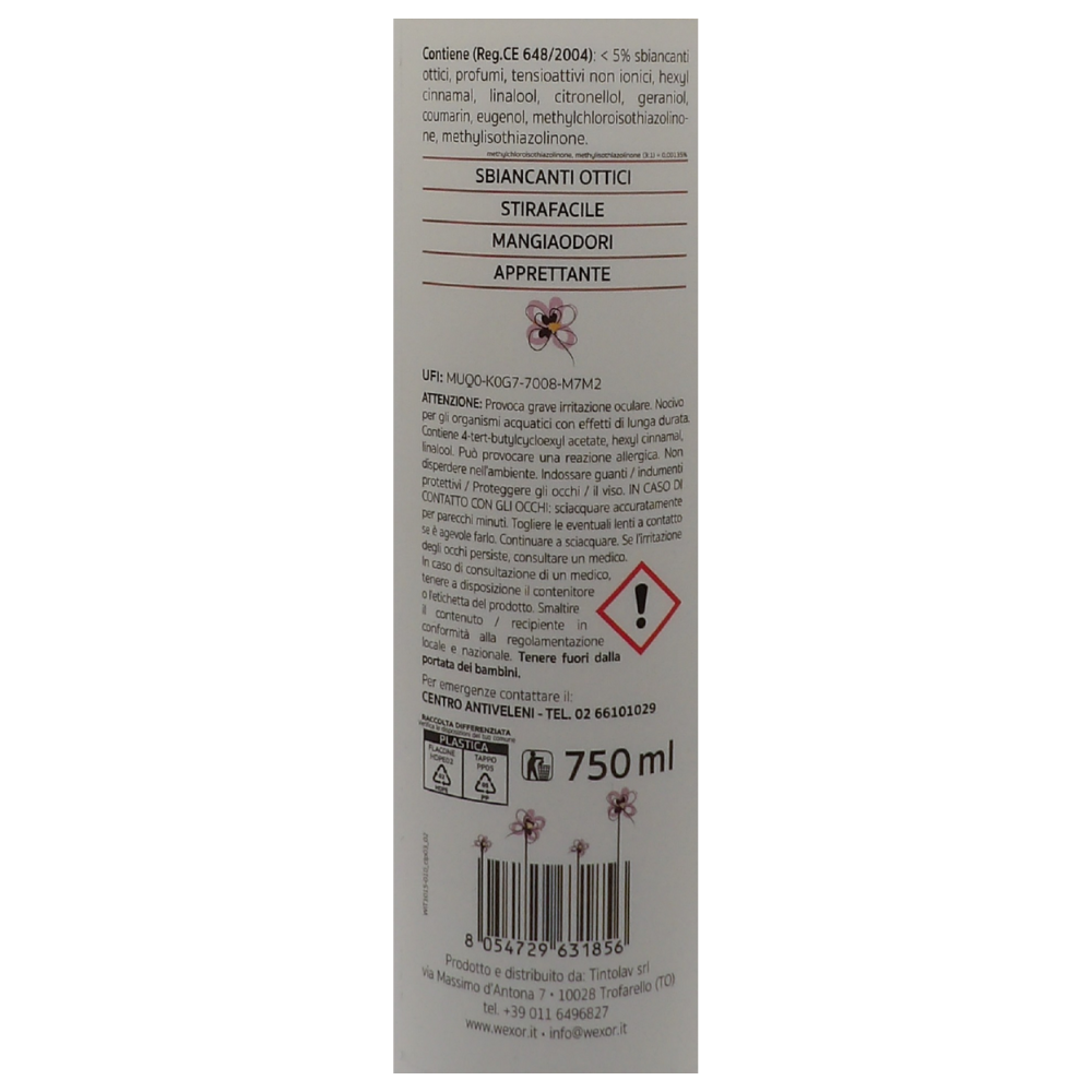 Wexór TENDE Rigenerante Apprettante Trattamento B, Dona Consistenza Antingiallimento e Antiodore. Prodotto Specifico Per Tende Bianche. La Speciale Formula Le Pulisce In Profondità e Ne Ripristina L’Originale Brillantezza 750ml