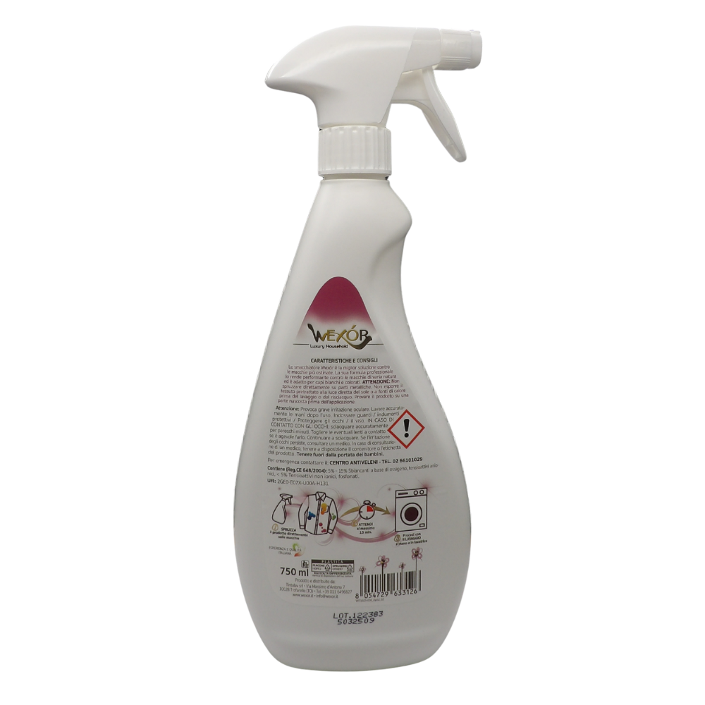 Wexór SMACCHIATORE Spray PRETRATTANTE SCHIUMA ATTIVA, Formula Ampio Spettro, Per Bianchi e Colorati 750ml