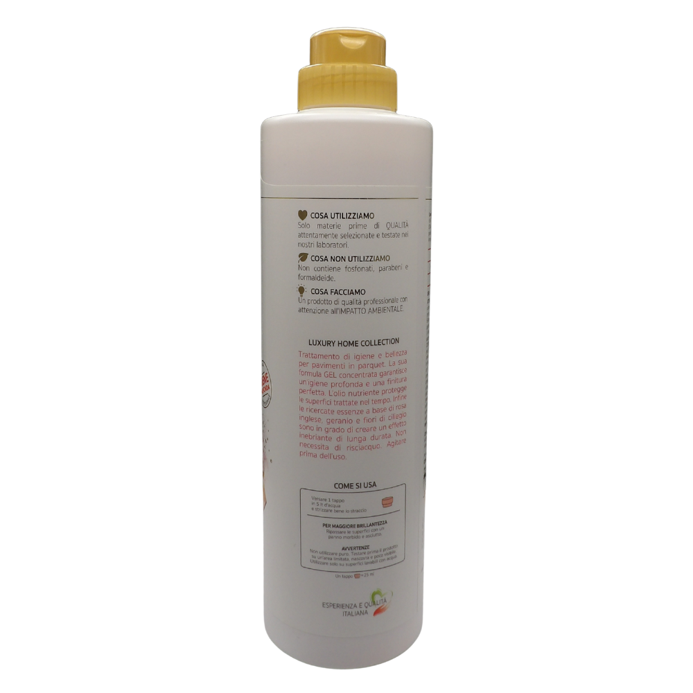 Wexór Elisir PARQUET Detergente Con Olio Nutriente. GEL PROFUMANTE – Alta Protezione, ROSA INGLESE, GERANIO e FIORI DI CILIEGIO 750ml