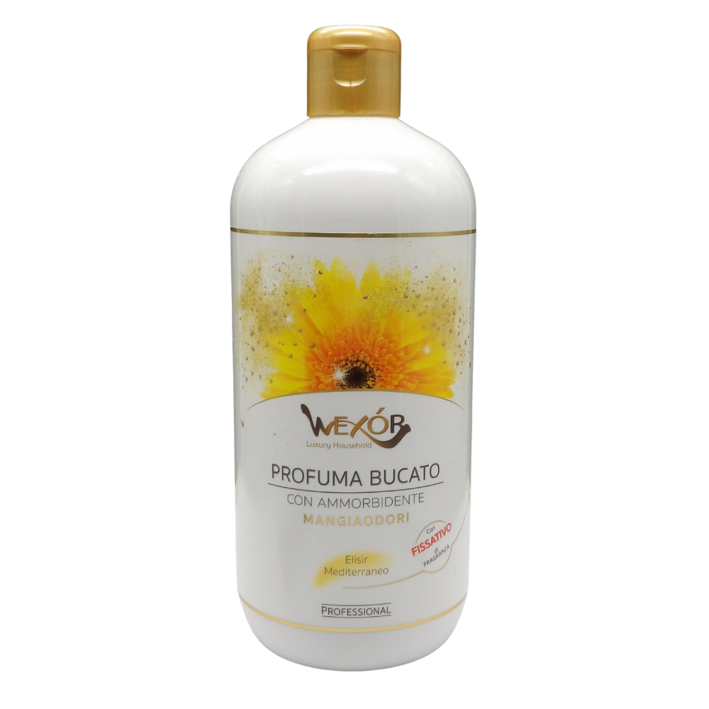 WEXOR W. Elisir Bucato- Profumo Bucato con Ammorbidente, Formula Mangiaodori, Bucato Soffice, Voluminoso e Profumatissimo, 500ml (Elisir Mediterraneo,