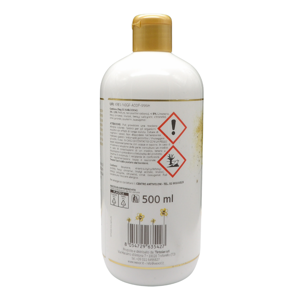 WEXOR W. Elisir Bucato- Profumo Bucato con Ammorbidente, Formula Mangiaodori, Bucato Soffice, Voluminoso e Profumatissimo, 500ml (Elisir Mediterraneo,