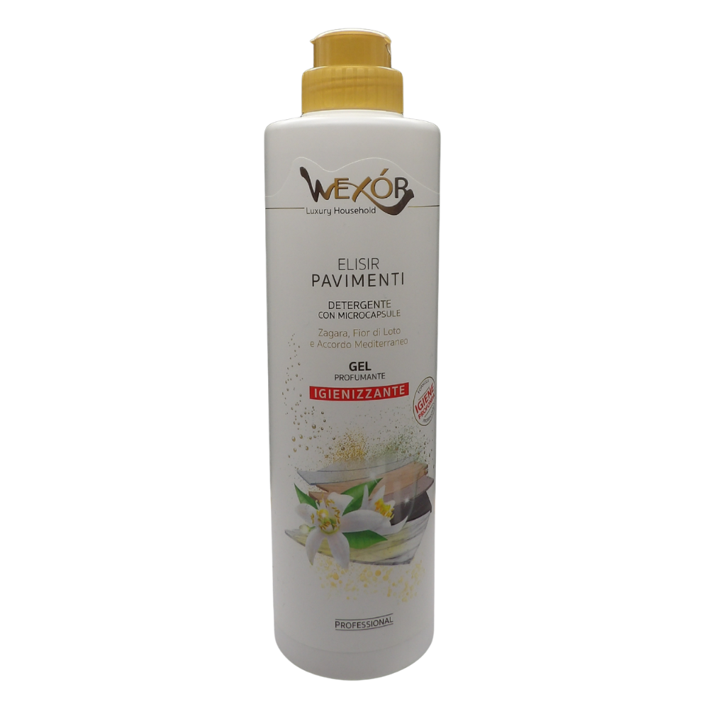 Wexór ELISIR PAVIMENTI Zagara, Detergente In Gel Igienizzante Con Microcapsule, Profumo ZAGARA, FIOR DI LOTO e ACCORDO MEDITERRANEO 750ml