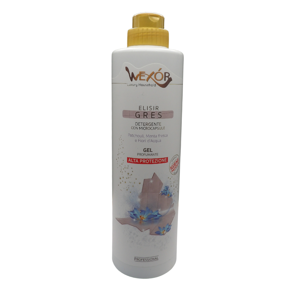 Wexór Elisir GRES Detergente In Gel Con Microcapsule Igienizzante, Alta Protezione. Profumo PATCHOULI, MENTA FRESCA e FIORI D'ACQUA 750ml