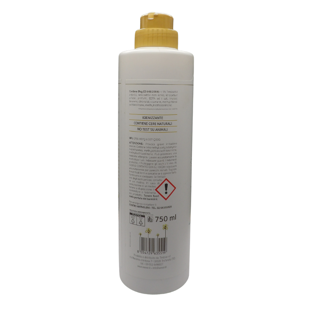 Wexór Elisir LAVA INCERA Detergente In Gel Con Cera Carnauba Igienizzante. Profumo Intenso Di ZAGARA, FIOR DI LOTO e ACCORDO MEDITERRANEO a Lento Rilascio Grazie Alle Microcapsule 750ml