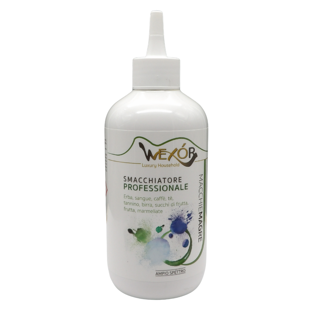Wexór Smacchiatore Professionale MACCHIE MAGRE. Adatto Per Macchie Di: Erba, Caffè, Tannino, Sangue, Tè, Birra, Succhi Di Frutta, Frutta, Marmellate e Tanto Altro… 220ml