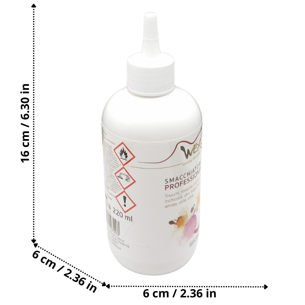 Wexór Smacchiatore Professionale MACCHIE GRASSE. Adatto Per Macchie Di: Trucco, Rossetto, Vernici, Biro, Inchiostri, Olio, Sugo, Maionese, Amido, Colle, Cera 220ml