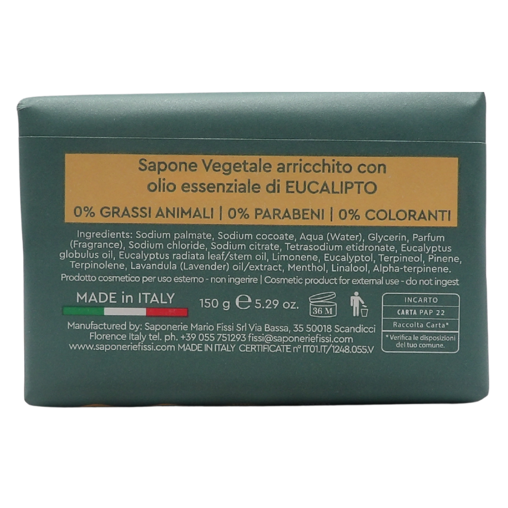 SAPONIFICIO VENEZIANO Sapone Solido Per Viso, Mani e Corpo, Arricchito Con Oli Essenziali. Senza Grassi Animali, Parabeni e Coloranti. Disponibile In Diverse Fragranze 150g (EUCALIPTO, Unità)