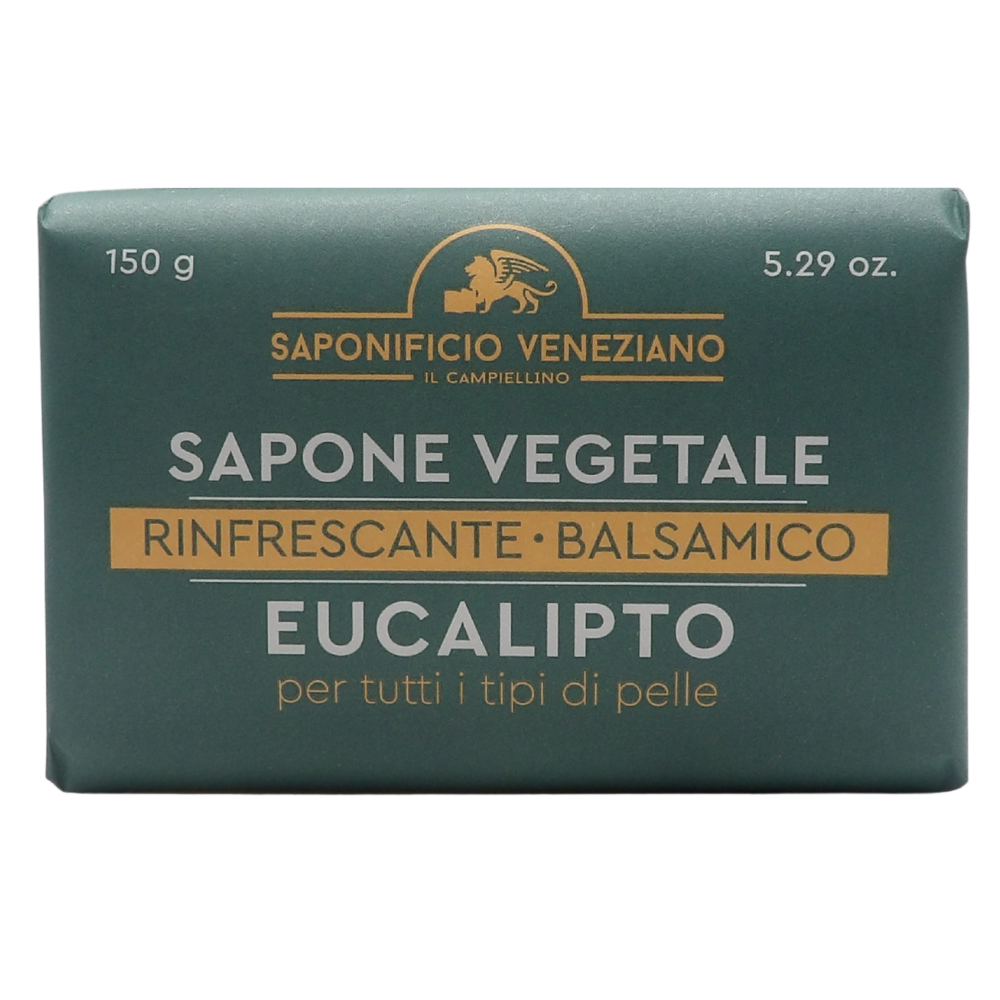 SAPONIFICIO VENEZIANO Sapone Solido Per Viso, Mani e Corpo, Arricchito Con Oli Essenziali. Senza Grassi Animali, Parabeni e Coloranti. Disponibile In Diverse Fragranze 150g (EUCALIPTO, Unità)